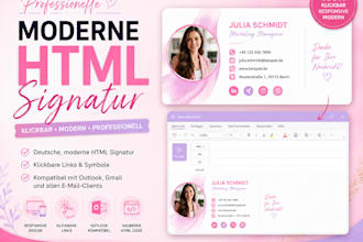 make german modern HTML signature, clickable outlook signature, HTML signature