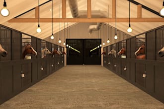 design horse stable, equestrian facility, barn and horse ranch in 3d