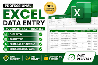 do microsoft excel data entry, formatting, formulas and spreadsheet tasks