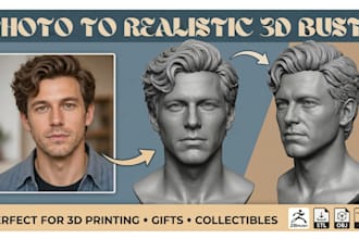 sculpt realistic 3d portrait bust likeness head model from photo for 3d printing