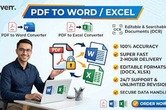 do fast PDF to word or excel document conversion in 2 hours