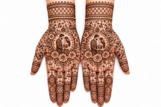 create custom ai bridal mehndi design for hands, back and legs