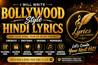 write bollywood style hindi lyrics for your song, film, or music project