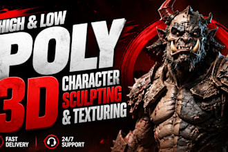 create high low poly 3d character sculpting and texturing