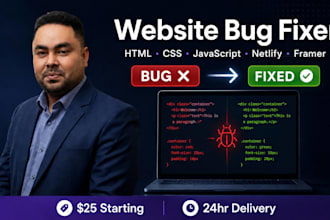 fix your website bugs in HTML, CSS, javascript, netlify, and framer