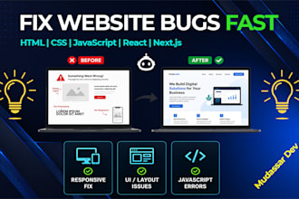 fix HTML CSS javascript react next js bugs and errors