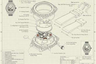 create production ready 3d watch cad design, 2d technical drawing and modeling