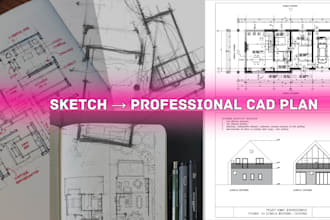 convert your sketch into an autocad floor plan