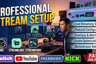 set up obs, streamlabs or streamyard for professional live streaming and podcast