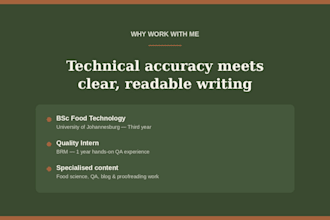 write accurate food science, QA, and food industry content