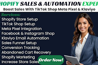 setup shopify tiktok shop meta pixel klaviyo email automation sales funnel fix