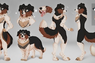 draw a custom furry reference sheet, oc, and character art