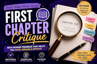 critique your first 3 chapters and hook as a beta reader