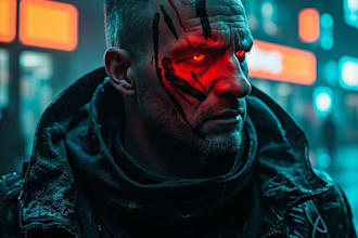 create cyberpunk character portrait in photorealistic ai