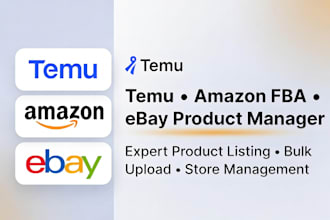 be temu, amazon fba, ebay product manager, temu listing and ebay dropshipping