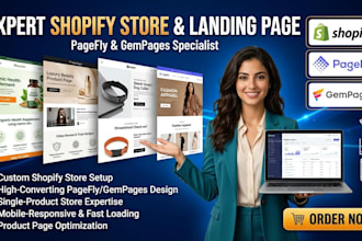 create pagefly gempages landing page, shopify product page, one product store