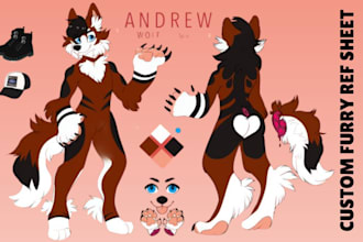 draw custom fursona reference sheet, furry oc, anthro nsfw, furry art commission