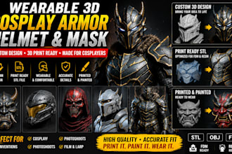 create wearable 3d cosplay armor, helmet and custom mask for print
