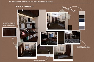 create interior mood board, shopping list, floor plan