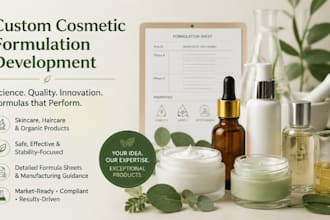 develop formulas for cosmetic formulation, skincare, hair care, organic product