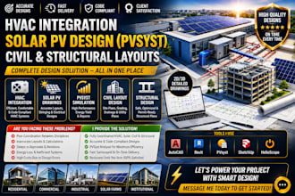 do hvac integration, solar pv drawing, pvsyst, layout with civil and structural