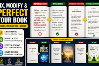 kdp book cover rejected fix, manuscript formatting, resize cover, bleed error