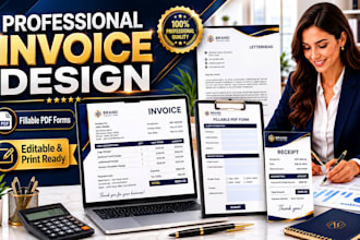 design professional invoice, fillable PDF form, receipt and letterhead
