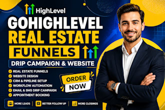 build gohighlevel real estate funnels, ghl drip campaign, ghl website
