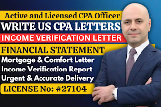 sign US CPA letter, income verification, mortgage letter, CPA comfort letter