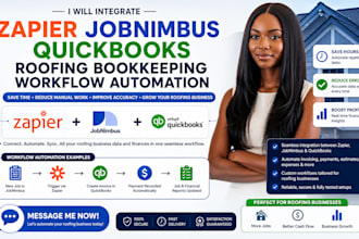 integrate zapier jobnimbus quickbook roofing book keeping worklow automation