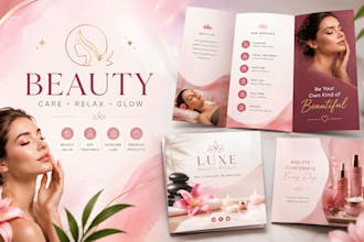 design beauty salon, spa, skincare, cosmetic brochure, bifold, trifold flyer