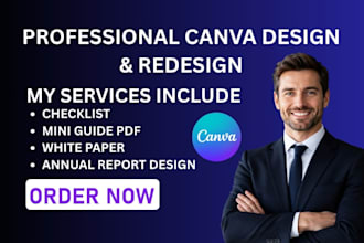 design checklist, mini guide pdf, white paper, annual report design on canva