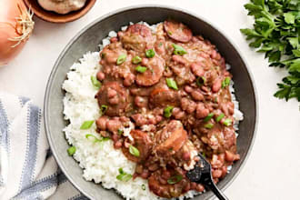 write delicious and healthy jollof rice and beans recipe