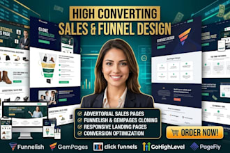 create advertorial sales page, clone funnelish, gempages, landing page design