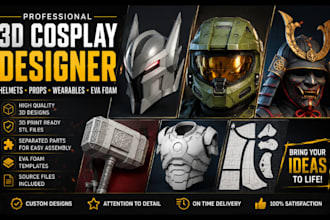 design 3d cosplay helmets, props, wearable cosplay and eva foam cosplay