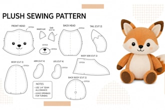 design custom plushie sewing pattern stuffed animal plush toy crochet blueprint