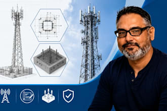 telecom tower structural drawing, cell tower foundation drawing, telecom cad