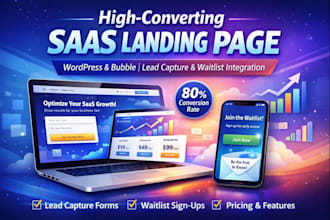 create saas app site saas design for leads ,waitlist in wordpress or bubbleio