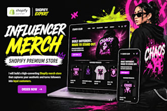 design a premium shopify merch store for instagram creators and influencers