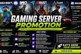 promote minecraft server promotion dayz, rust, fivem, gaming server, discord ad