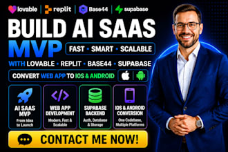 build ai saas mvp with lovable replit base44 supabase convert web to ios android