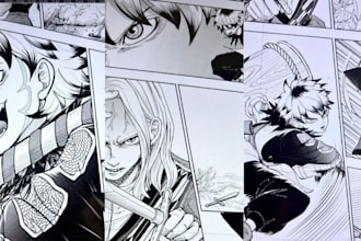 draw anime manga art, manga page commission, graphic novel cover art, manga page