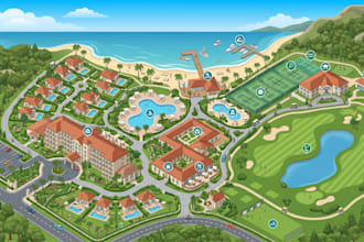 design isometric map, 3d map, resort map and property illustration