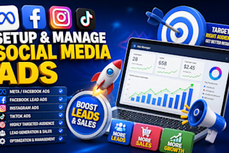 setup manage social media ads meta, facebook lead ads, ig tiktok ads campaign