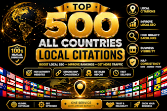 create top 500 local citations for thailand, USA,  aus, uk, canada, poland, uae