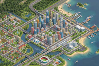 design 2d 3d interactive, isometric map, city map, digital tourism isometric web