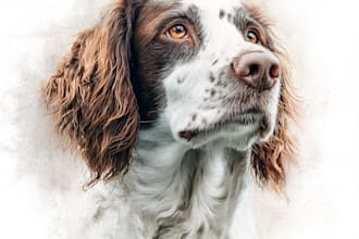 paint a watercolor pet portrait with ink sketch