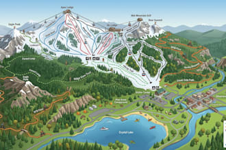 design vector hiking trail map, bike trail map, ski trail map, and park map