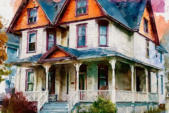 handmade watercolor painting of house, building