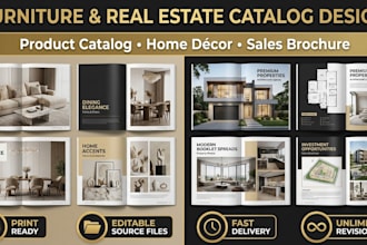design product catalog, real estate brochure, furniture, home decor sales catalo